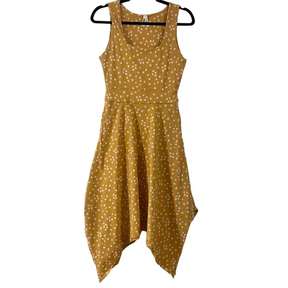 Pact organic cotton floral square neck hankerchief hem dress